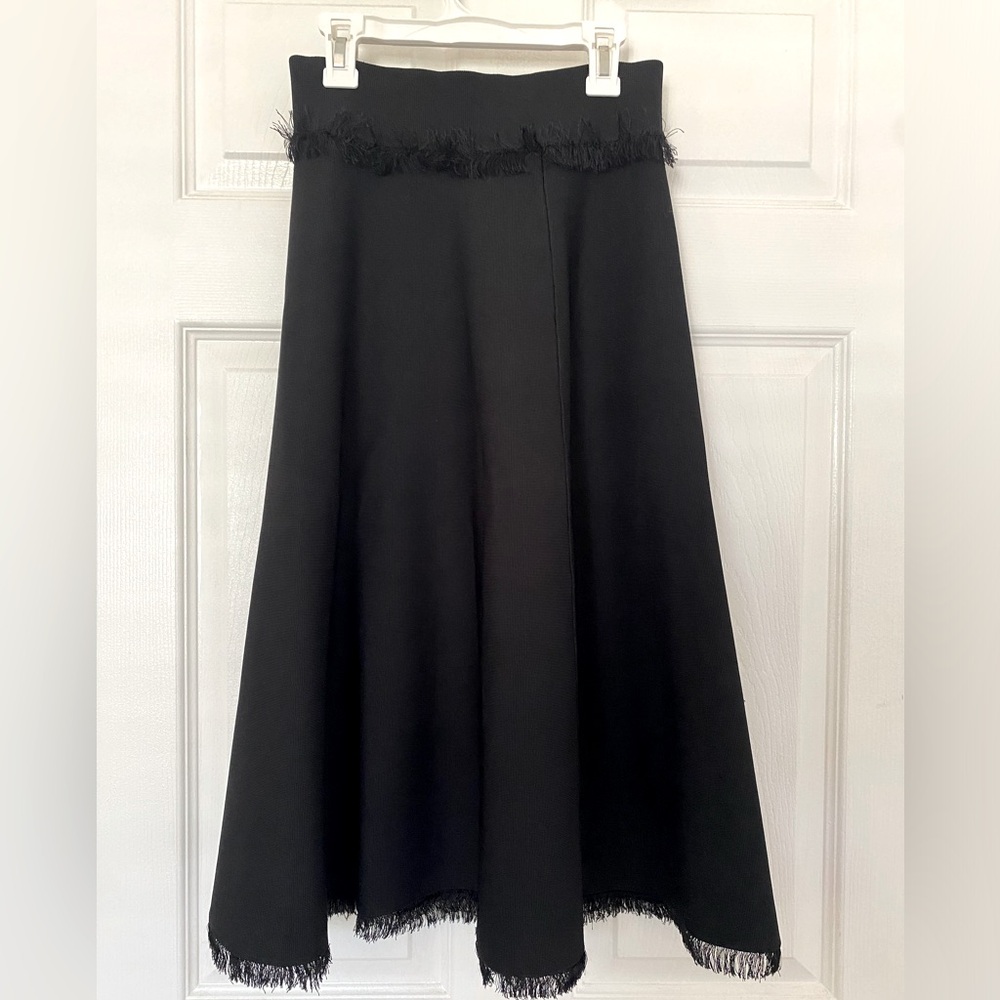 A.L.C. Black Fringe Heavy Knit Stretch Circle Midi Skirt XS